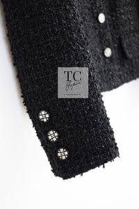 CHANEL 21A Black Coco Buttons Wool Cotton Tweed Jacket 38 シャネル ブラック ココボタン ウール コットン ノーカラー ツイード ジャケット 即発