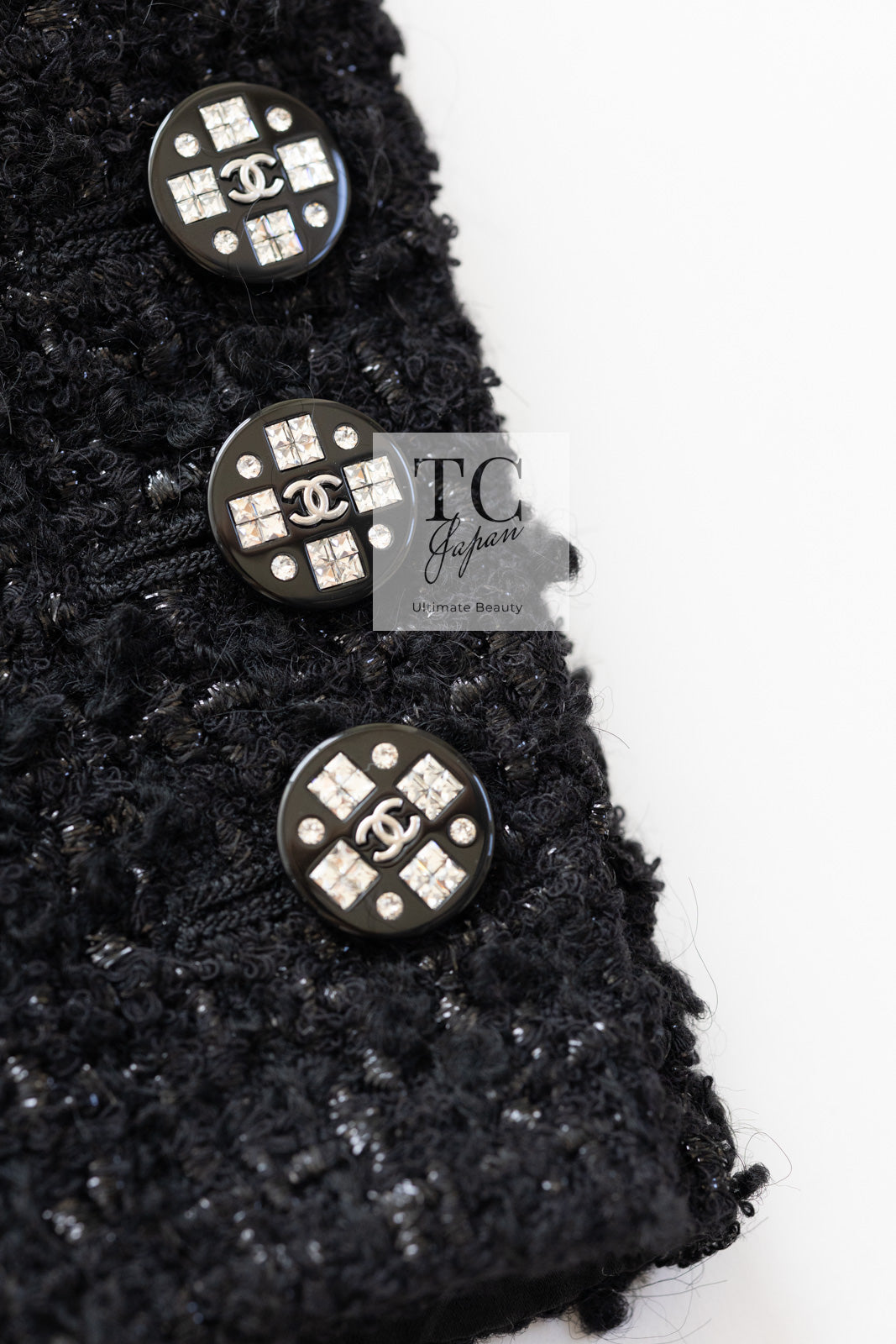 CHANEL 21A Black Coco Buttons Wool Cotton Tweed Jacket 38 シャネル ブラック ココボタン ウール コットン ノーカラー ツイード ジャケット 即発