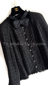CHANEL 05PF Black Gary Fringe Trim Tweed Jacket 38 40 シャネル ブラック グレー フリンジトリム ツイード ジャケット 即発