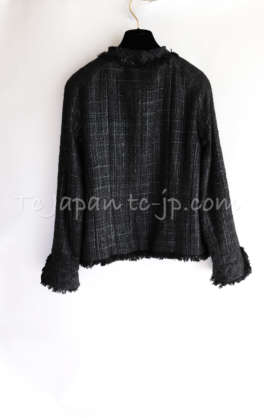 CHANEL 05PF Black Gary Fringe Trim Tweed Jacket 38 40 シャネル ブラック グレー フリンジトリム ツイード ジャケット 即発