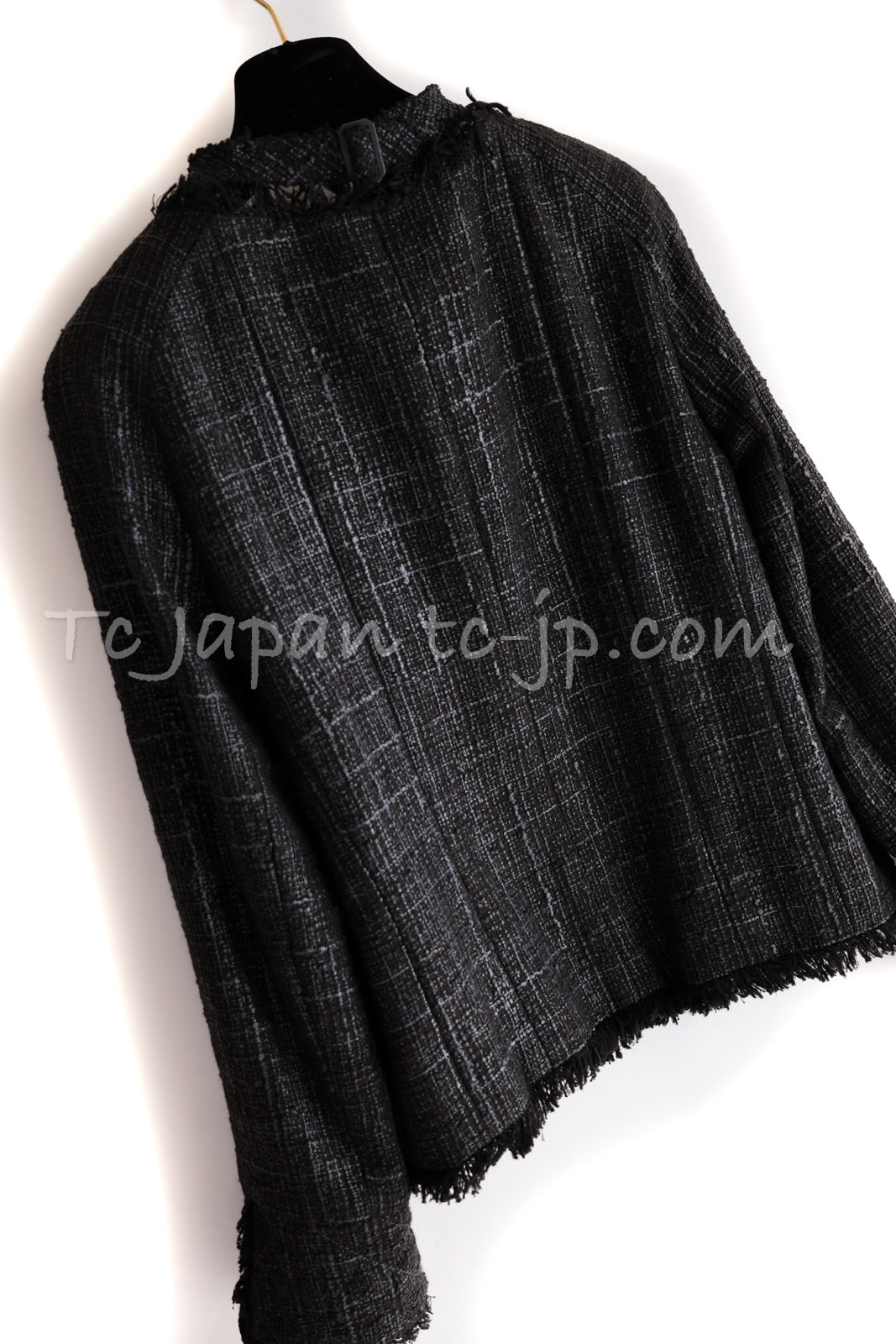 CHANEL 05PF Black Gary Fringe Trim Tweed Jacket 38 40 シャネル ブラック グレー フリンジトリム ツイード ジャケット 即発