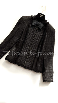 CHANEL 05PF Black Gary Fringe Trim Tweed Jacket 38 40 シャネル ブラック グレー フリンジトリム ツイード ジャケット 即発