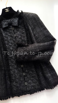CHANEL 05PF Black Gary Fringe Trim Tweed Jacket 38 40 シャネル ブラック グレー フリンジトリム ツイード ジャケット 即発