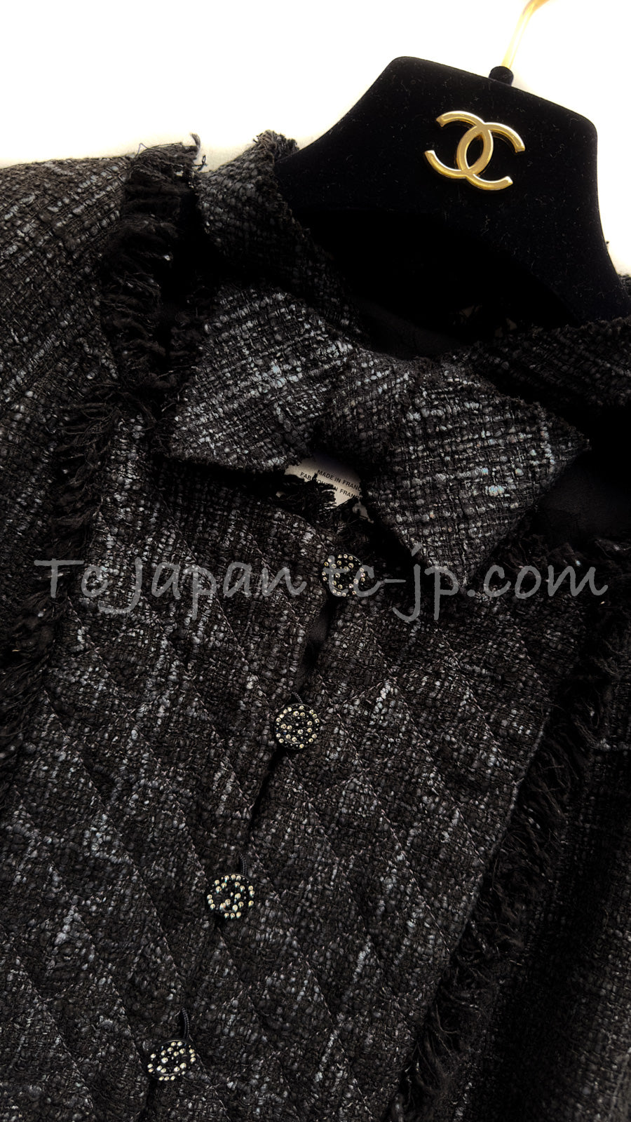CHANEL 05PF Black Gary Fringe Trim Tweed Jacket 38 40 シャネル ブラック グレー フリンジトリム ツイード ジャケット 即発