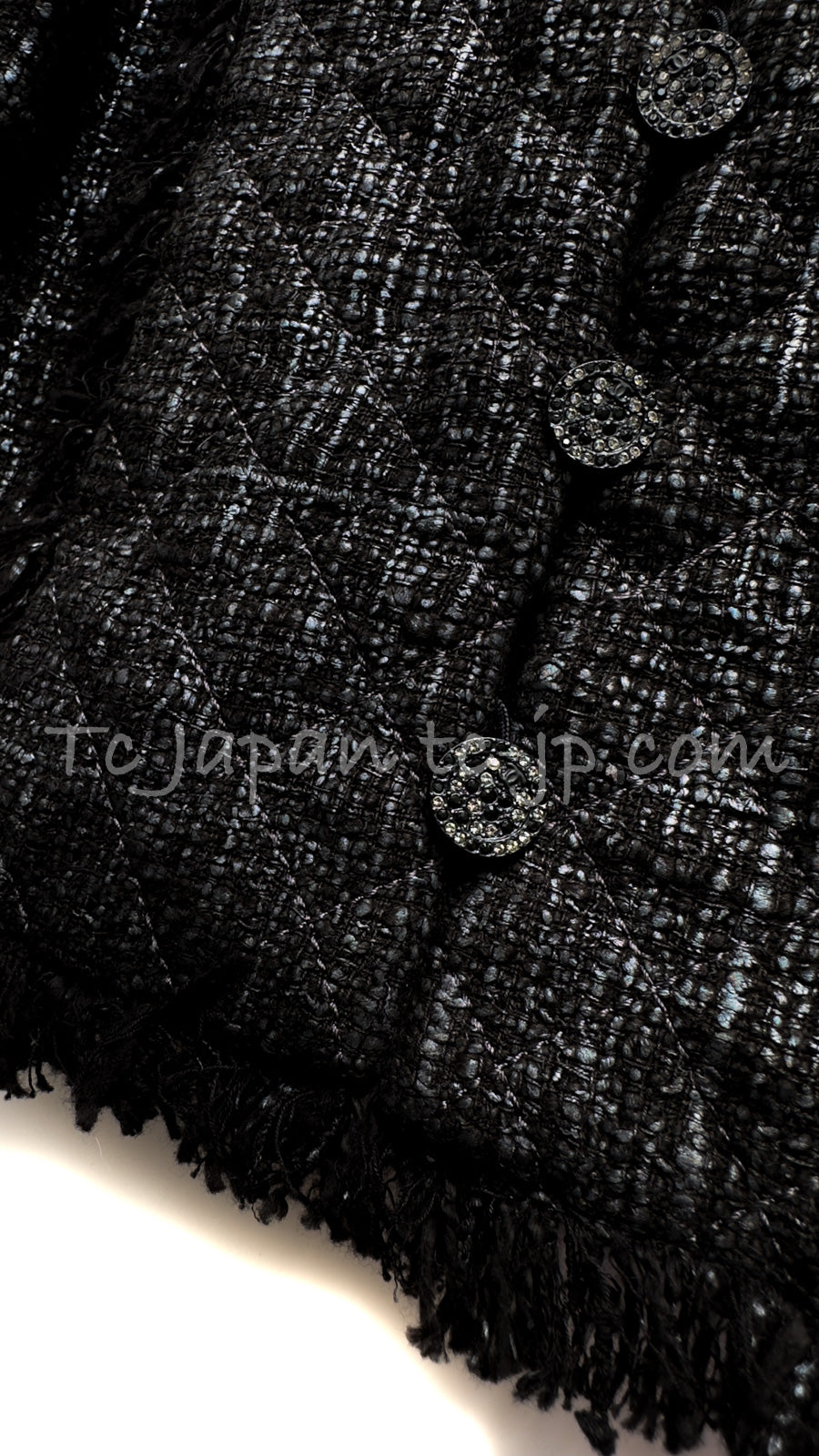 CHANEL 05PF Black Gary Fringe Trim Tweed Jacket 38 40 シャネル ブラック グレー フリンジトリム ツイード ジャケット 即発