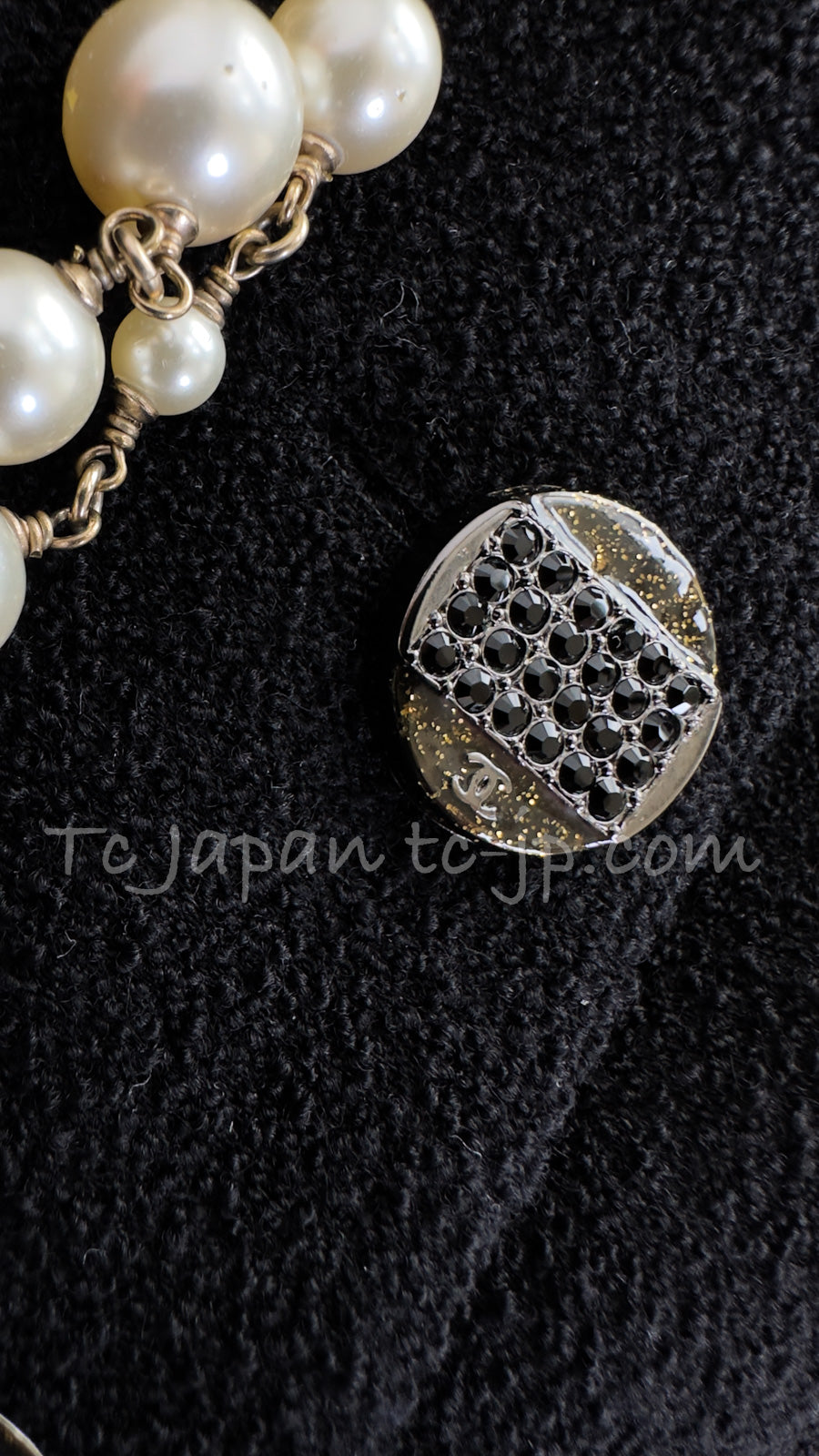 CHANEL 12C Black Rhinestone Buttons Jacket 36 40 42 シャネル ブラック ラインストーン ボタン ジャケット 即発