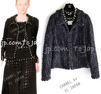 CHANEL 11A Navy Black CC Logo Buttons Trim Tweed Cardigan Jacket 36 42 シャネル ネイビー ブラック CCロゴボタン トリム ツイード カーディガン ジャケット 即発
