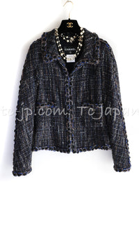 CHANEL 11A Navy Black CC Logo Buttons Trim Tweed Cardigan Jacket 36 42 シャネル ネイビー ブラック CCロゴボタン トリム ツイード カーディガン ジャケット 即発