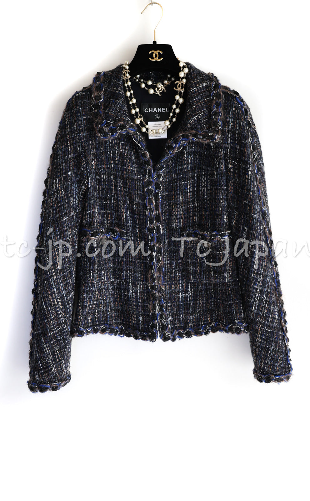 CHANEL 11A Navy Black CC Logo Buttons Trim Tweed Cardigan Jacket 36 42 シャネル ネイビー ブラック CCロゴボタン トリム ツイード カーディガン ジャケット 即発