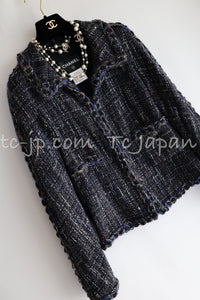 CHANEL 11A Navy Black CC Logo Buttons Trim Tweed Cardigan Jacket 36 42 シャネル ネイビー ブラック CCロゴボタン トリム ツイード カーディガン ジャケット 即発