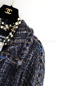 CHANEL 11A Navy Black CC Logo Buttons Trim Tweed Cardigan Jacket 36 42 シャネル ネイビー ブラック CCロゴボタン トリム ツイード カーディガン ジャケット 即発