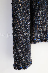 CHANEL 11A Navy Black CC Logo Buttons Trim Tweed Cardigan Jacket 36 42 シャネル ネイビー ブラック CCロゴボタン トリム ツイード カーディガン ジャケット 即発