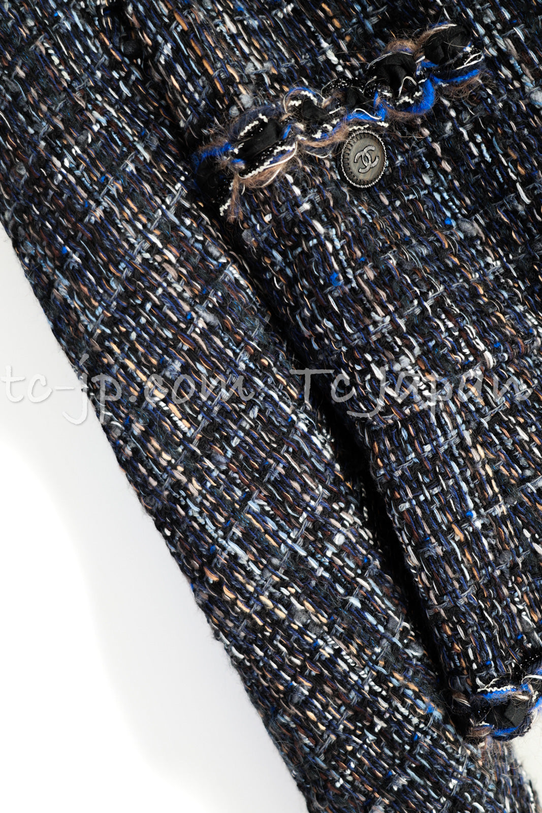 CHANEL 11A Navy Black CC Logo Buttons Trim Tweed Cardigan Jacket 36 42 シャネル ネイビー ブラック CCロゴボタン トリム ツイード カーディガン ジャケット 即発