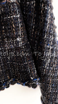 CHANEL 11A Navy Black CC Logo Buttons Trim Tweed Cardigan Jacket 36 42 シャネル ネイビー ブラック CCロゴボタン トリム ツイード カーディガン ジャケット 即発