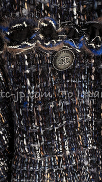 CHANEL 11A Navy Black CC Logo Buttons Trim Tweed Cardigan Jacket 36 42 シャネル ネイビー ブラック CCロゴボタン トリム ツイード カーディガン ジャケット 即発