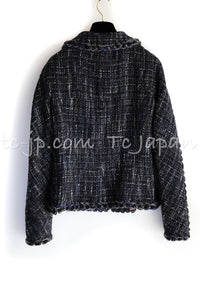 CHANEL 11A Navy Black CC Logo Buttons Trim Tweed Cardigan Jacket 36 42 シャネル ネイビー ブラック CCロゴボタン トリム ツイード カーディガン ジャケット 即発