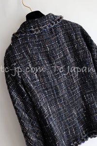 CHANEL 11A Navy Black CC Logo Buttons Trim Tweed Cardigan Jacket 36 42 シャネル ネイビー ブラック CCロゴボタン トリム ツイード カーディガン ジャケット 即発
