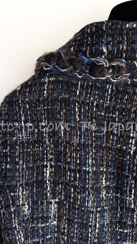 CHANEL 11A Navy Black CC Logo Buttons Trim Tweed Cardigan Jacket 36 42 シャネル ネイビー ブラック CCロゴボタン トリム ツイード カーディガン ジャケット 即発
