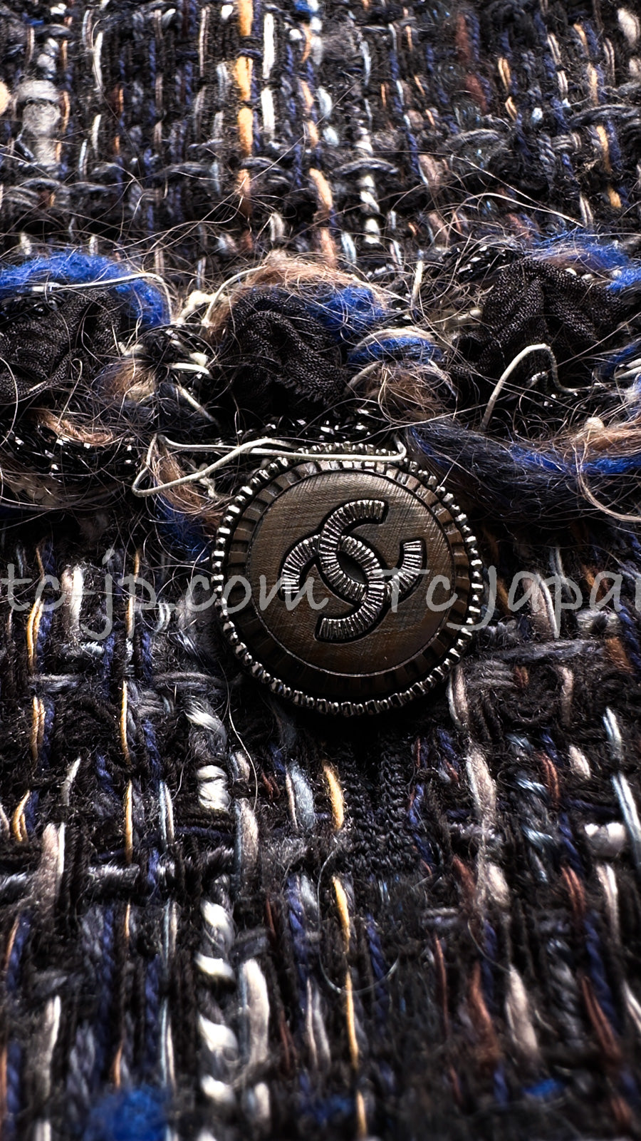 CHANEL 11A Navy Black CC Logo Buttons Trim Tweed Cardigan Jacket 36 42 シャネル ネイビー ブラック CCロゴボタン トリム ツイード カーディガン ジャケット 即発
