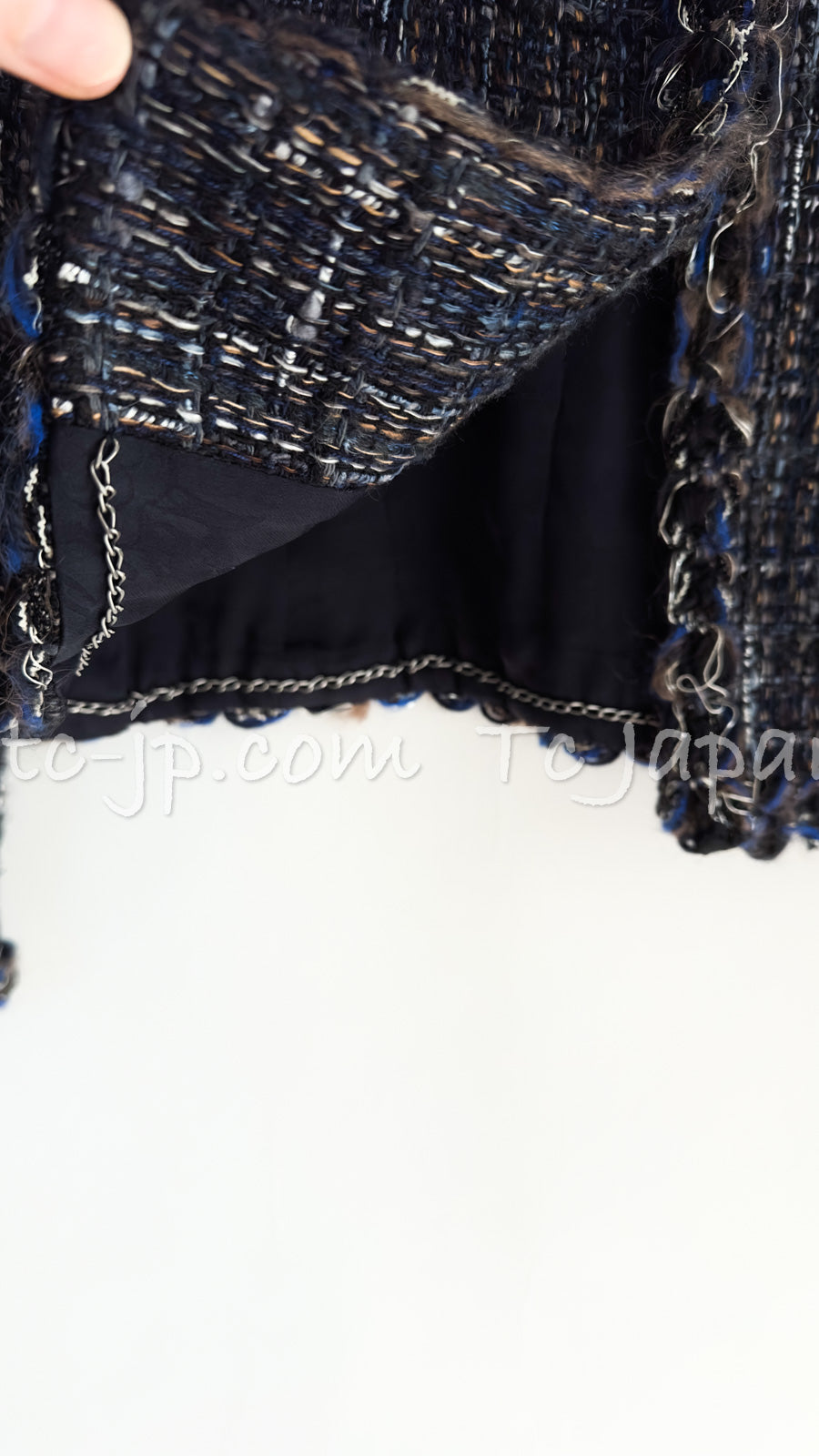 CHANEL 11A Navy Black CC Logo Buttons Trim Tweed Cardigan Jacket 36 42 シャネル ネイビー ブラック CCロゴボタン トリム ツイード カーディガン ジャケット 即発