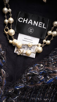 CHANEL 11A Navy Black CC Logo Buttons Trim Tweed Cardigan Jacket 36 42 シャネル ネイビー ブラック CCロゴボタン トリム ツイード カーディガン ジャケット 即発
