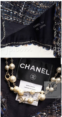 CHANEL 11A Navy Black CC Logo Buttons Trim Tweed Cardigan Jacket 36 42 シャネル ネイビー ブラック CCロゴボタン トリム ツイード カーディガン ジャケット 即発