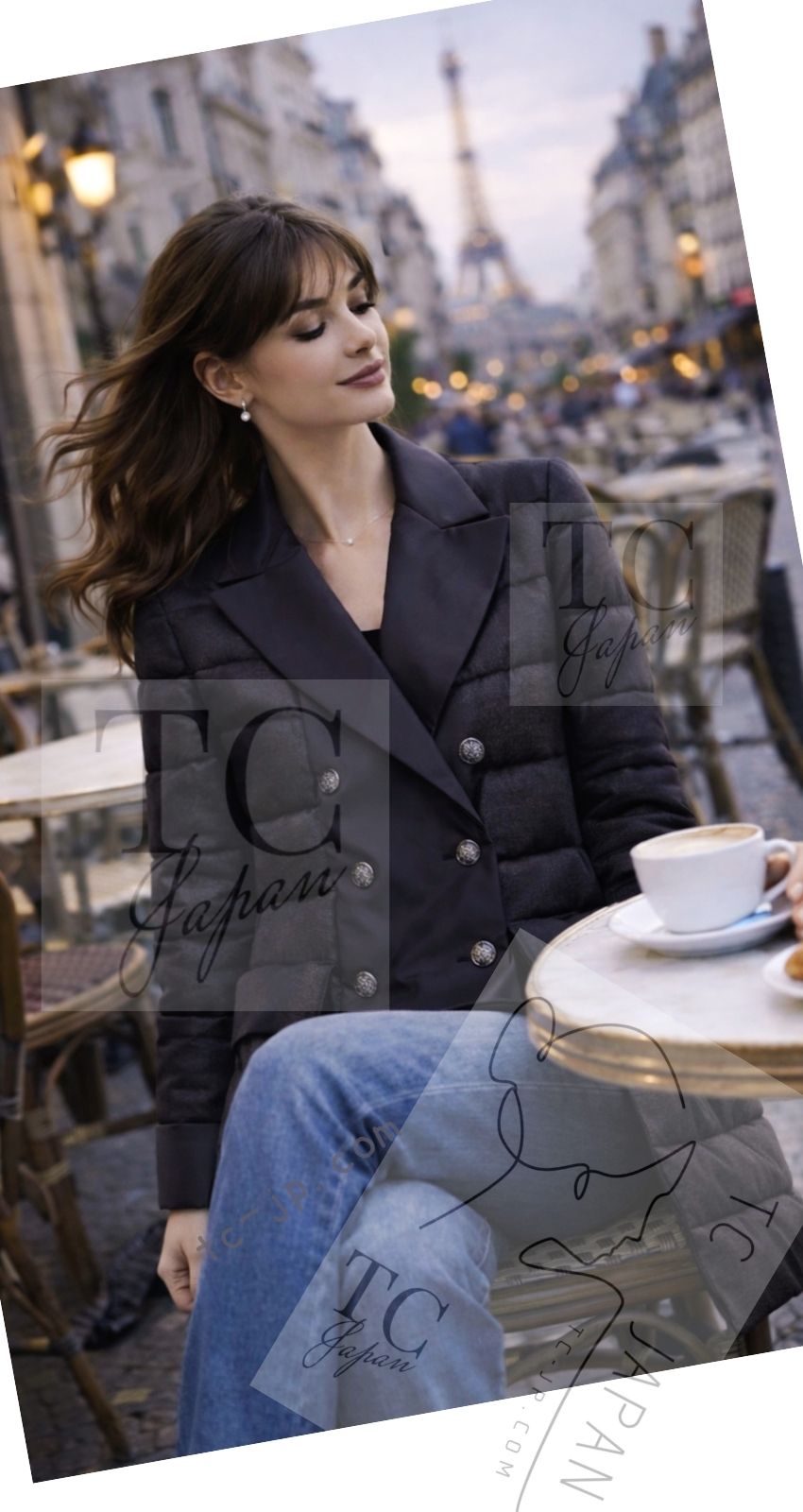 シャネル ジャケット コート CHANEL ブラック シルク100% 中綿ダウン