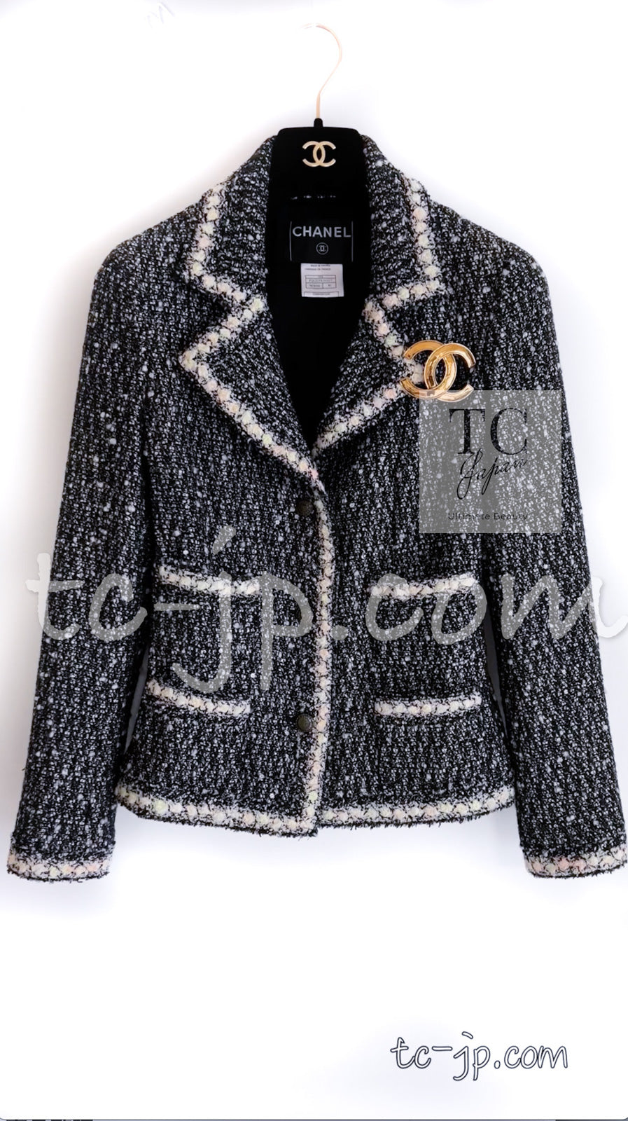 CHANEL 05PF Black Cotton Wool Tokyo Tweed Jacket 38 シャネル ブラック コットン ウール 東京コレ ツイード ジャケット 即発