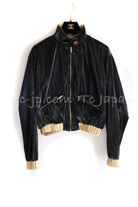 CHANEL 23C Black Gold Blouson Riders Jacket 36 シャネル ブラック ゴールド ライダース ブルゾン ジャケット 即発