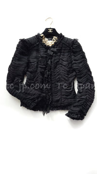 CHANEL 06A Black Ribbon Silk Penelope Cruz Cardigan Jacket Tops 38 40 44 シャネル ブラック リボン シルク ブラウス カーディガン ジャケット 即発
