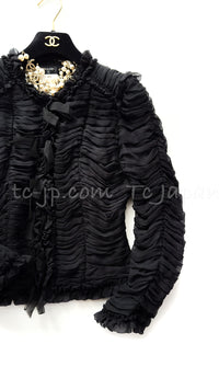 CHANEL 06A Black Ribbon Silk Penelope Cruz Cardigan Jacket Tops 38 40 44 シャネル ブラック リボン シルク ブラウス カーディガン ジャケット 即発
