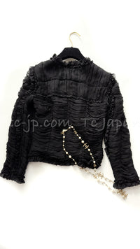 CHANEL 06A Black Ribbon Silk Penelope Cruz Cardigan Jacket Tops 38 40 44 シャネル ブラック リボン シルク ブラウス カーディガン ジャケット 即発
