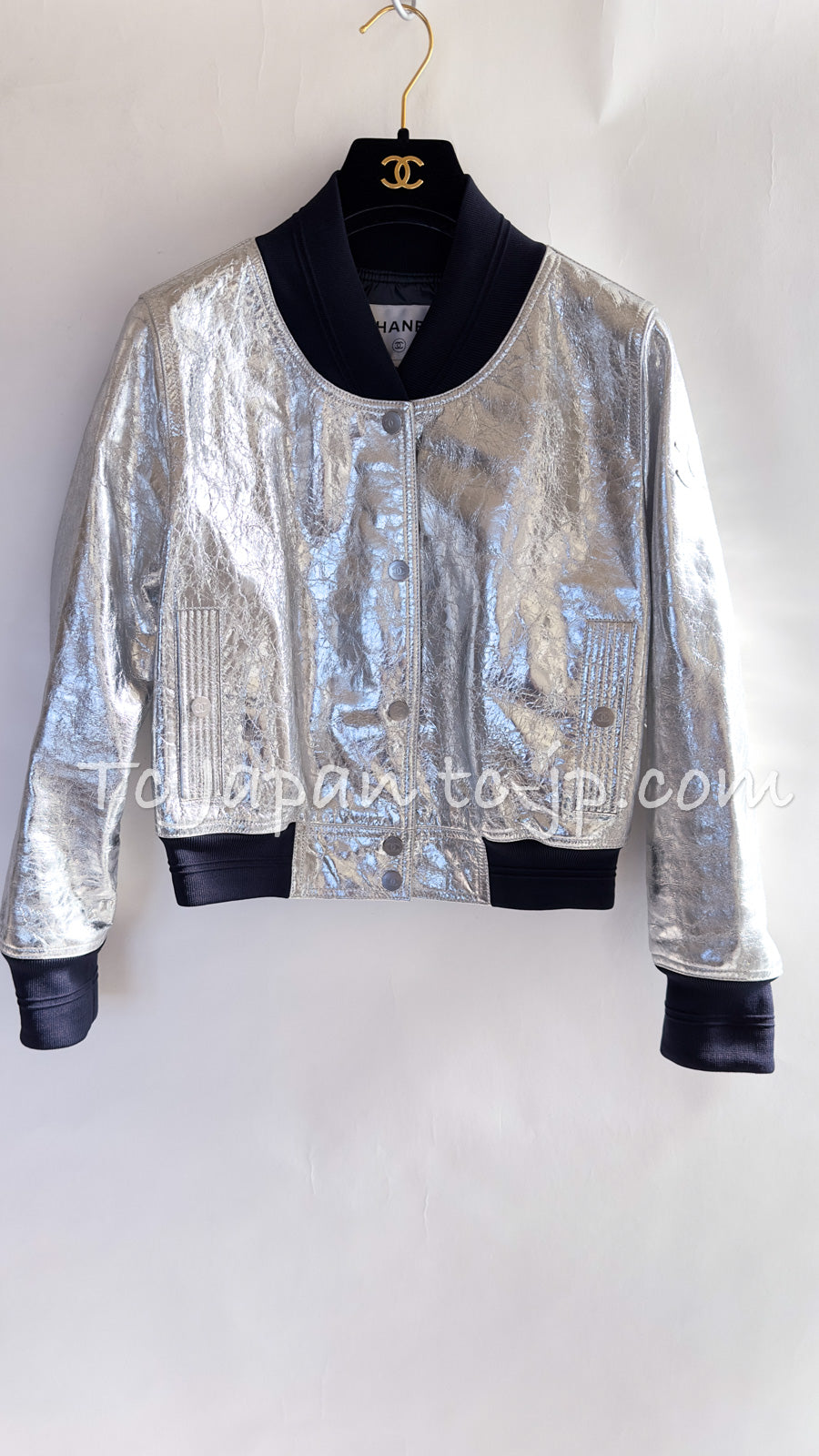 シャネル ジャンバー ジャケット CHANEL シルバー ラムスキン レザー 