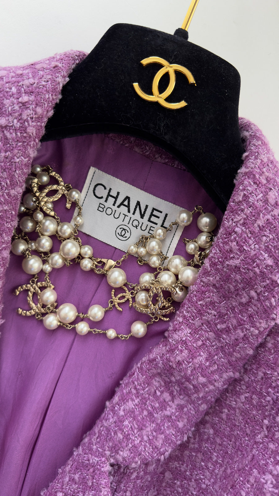 CHANEL 94S Documented ICONIC Lavender Purple Vintage Naomi Campbell Tweed Jacket 38 シャネル ラベンダー パープル ヴィンテージ ナオミ キャンベル ツイード ジャケット 即発