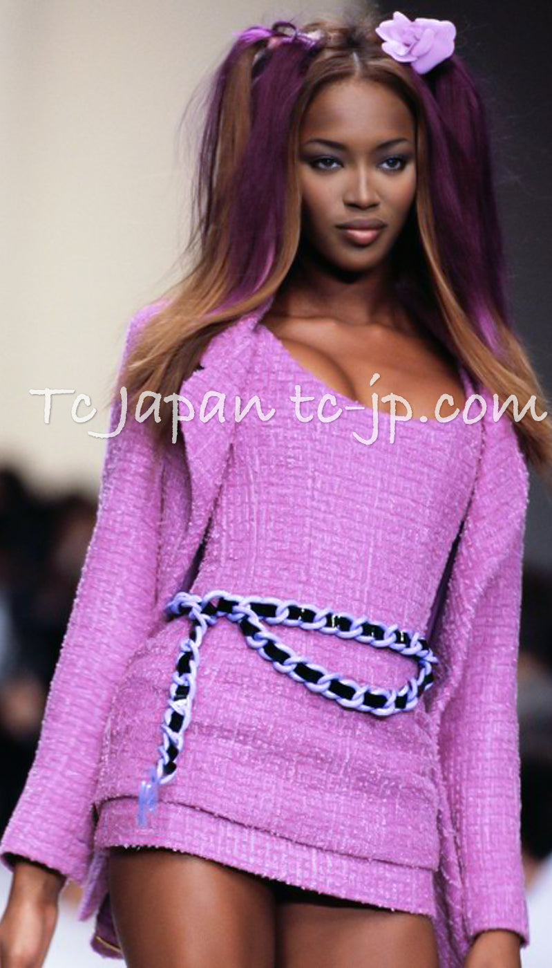 CHANEL 94S Documented ICONIC Lavender Purple Vintage Naomi Campbell Tweed Jacket 38 シャネル ラベンダー パープル ヴィンテージ ナオミ キャンベル ツイード ジャケット 即発