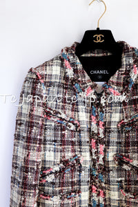 CHANEL 08C Beige Maroon Red Multicolor Tweed Skirt 36 シャネル ベージュ マルーン レッド マルチカラー キャンペーン広告作品 ツイード スカート 即発
