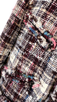 CHANEL 08C Beige Maroon Red Multicolor Tweed Skirt 36 シャネル ベージュ マルーン レッド マルチカラー キャンペーン広告作品 ツイード スカート 即発