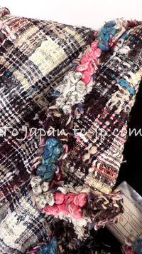 CHANEL 08C Beige Maroon Red Multicolor Tweed Skirt 36 シャネル ベージュ マルーン レッド マルチカラー キャンペーン広告作品 ツイード スカート 即発