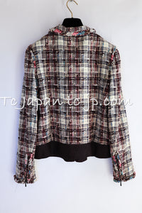CHANEL 08C Beige Maroon Red Multicolor Tweed Skirt 36 シャネル ベージュ マルーン レッド マルチカラー キャンペーン広告作品 ツイード スカート 即発