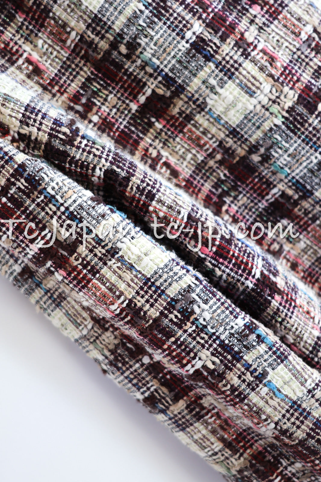 CHANEL 08C Beige Maroon Red Multicolor Tweed Skirt 36 シャネル ベージュ マルーン レッド マルチカラー キャンペーン広告作品 ツイード スカート 即発
