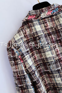 CHANEL 08C Beige Maroon Red Multicolor Tweed Skirt 36 シャネル ベージュ マルーン レッド マルチカラー キャンペーン広告作品 ツイード スカート 即発