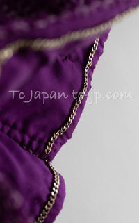 CHANEL 21C Purple Cotton Tweed Jacket CC Button 38 40 シャネル パープル コットン ツイード ジャケット CCボタン 即発