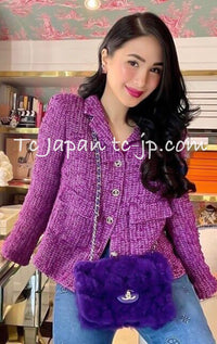 CHANEL 21C Purple Cotton Tweed Jacket CC Button 38 40 シャネル パープル コットン ツイード ジャケット CCボタン 即発