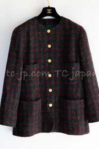 CHANEL 89A Vintage Wine Red Brown Green Wool Tweed Runway Jacket 42 44 シャネル ヴィンテージ ワインレッド ブラウン グリーン ツイード ジャケット 即発