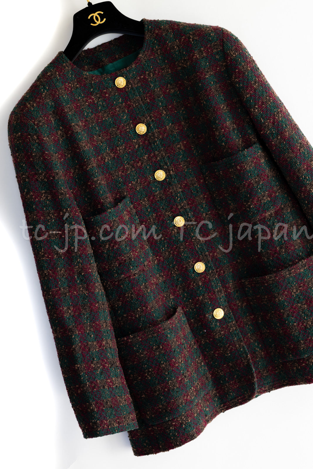 CHANEL 89A Vintage Wine Red Brown Green Wool Tweed Runway Jacket 42 44 シャネル ヴィンテージ ワインレッド ブラウン グリーン ツイード ジャケット 即発