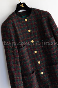 CHANEL 89A Vintage Wine Red Brown Green Wool Tweed Runway Jacket 42 44 シャネル ヴィンテージ ワインレッド ブラウン グリーン ツイード ジャケット 即発