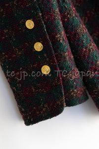 CHANEL 89A Vintage Wine Red Brown Green Wool Tweed Runway Jacket 42 44 シャネル ヴィンテージ ワインレッド ブラウン グリーン ツイード ジャケット 即発