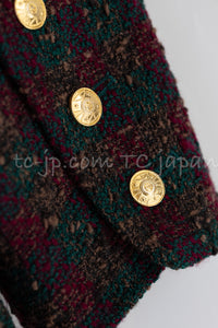 CHANEL 89A Vintage Wine Red Brown Green Wool Tweed Runway Jacket 42 44 シャネル ヴィンテージ ワインレッド ブラウン グリーン ツイード ジャケット 即発