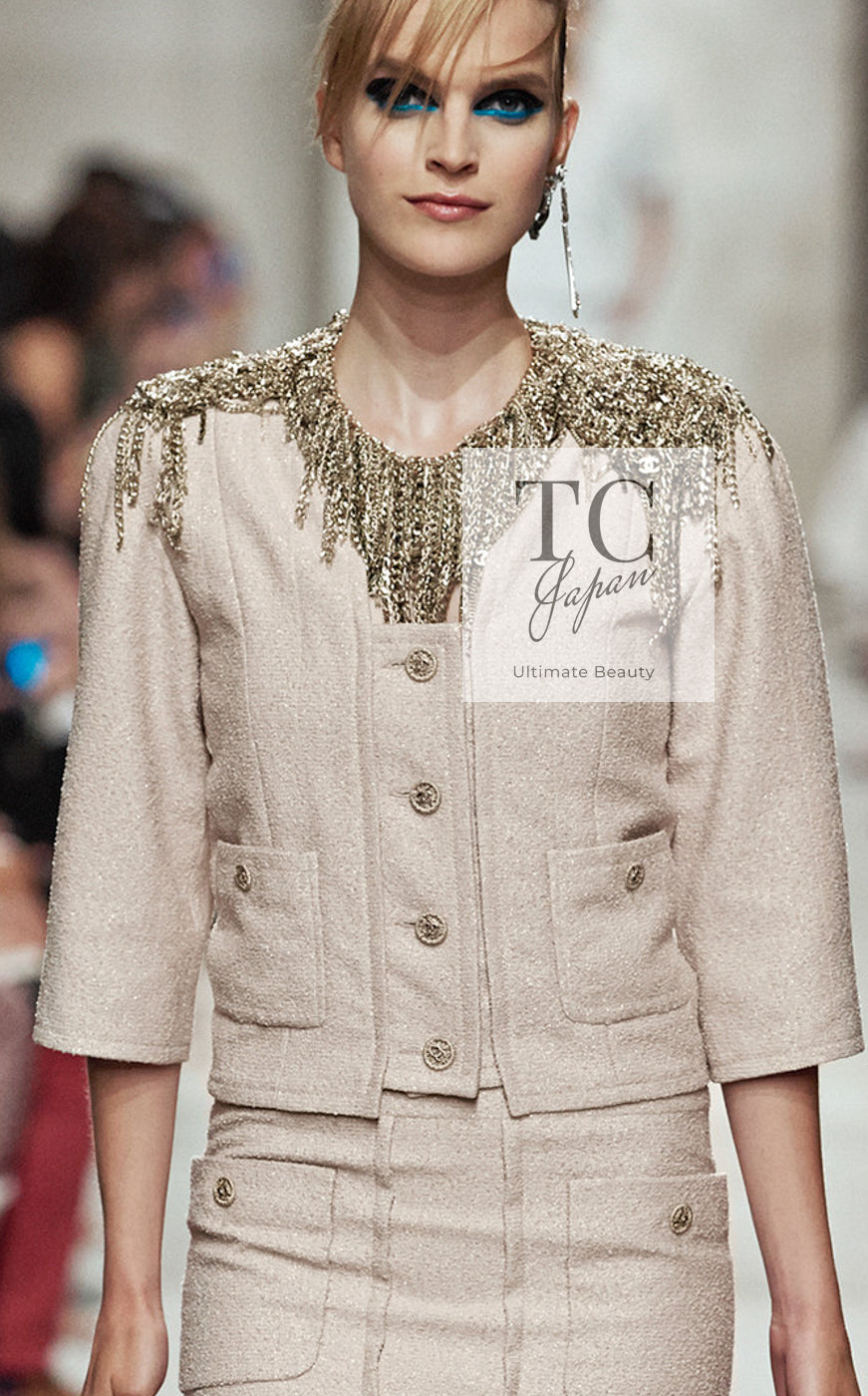 CHANEL 14C Beige Cropped Jacket CC Buttons 40 42 シャネル ベージュ クロップド ジャケット CCロゴボタン 即発
