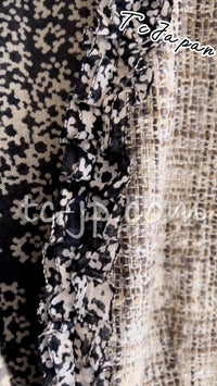 CHANEL 03S Beige Cotton Ruffled Floral Trim Tweed Jacket 36 38 シャネル ベージュ コットン ラッフル フローラルトリム ツイード ジャケット 即発